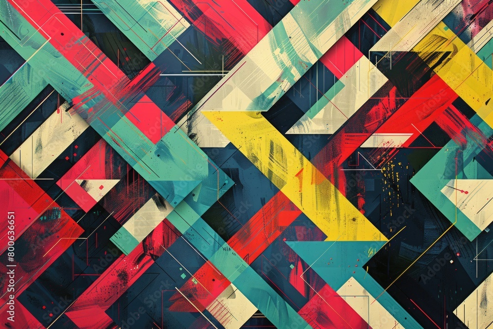 Poster Multicolored abstract painting with chevron pattern. Suitable for various design projects