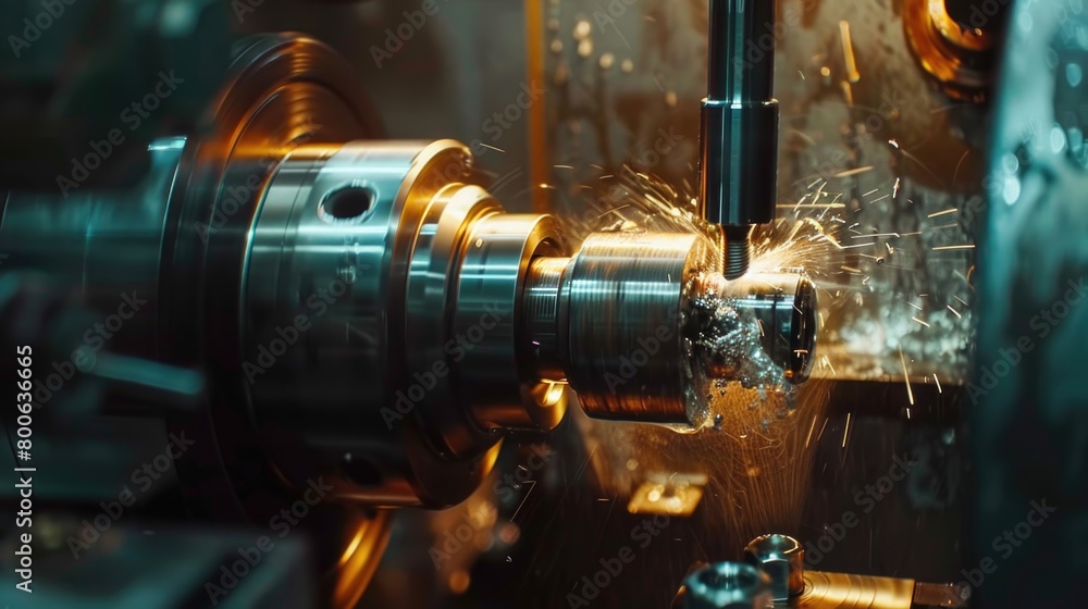 Poster a close up of a machine with sparks flying out. ideal for industrial concepts