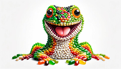 A happy lizard made of jelly beans