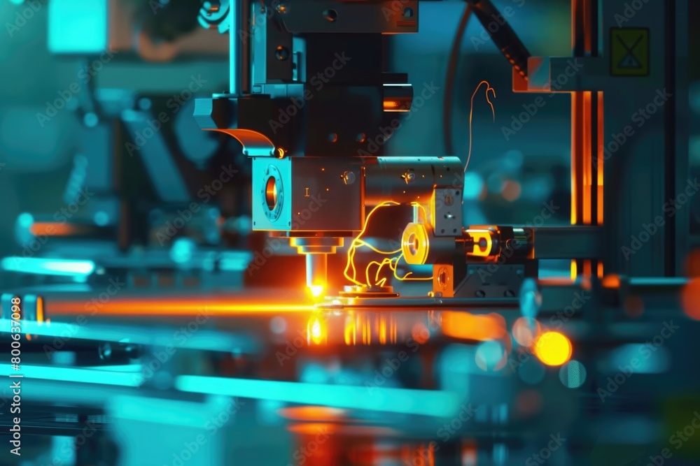 Aufkleber close up of a machine with a bright light, suitable for technology concepts