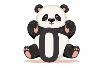Obraz premium Panda bear sitting with the number 0 in its paws. Suitable for educational and numeracy concepts