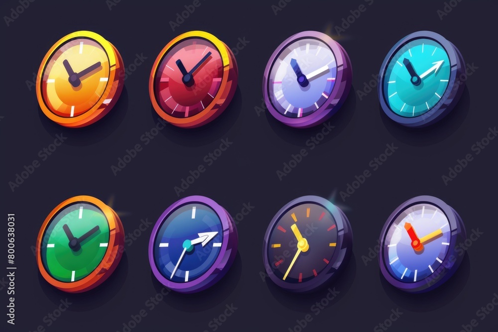 Aufkleber various vibrant clocks on a dark backdrop. suitable for time management concepts