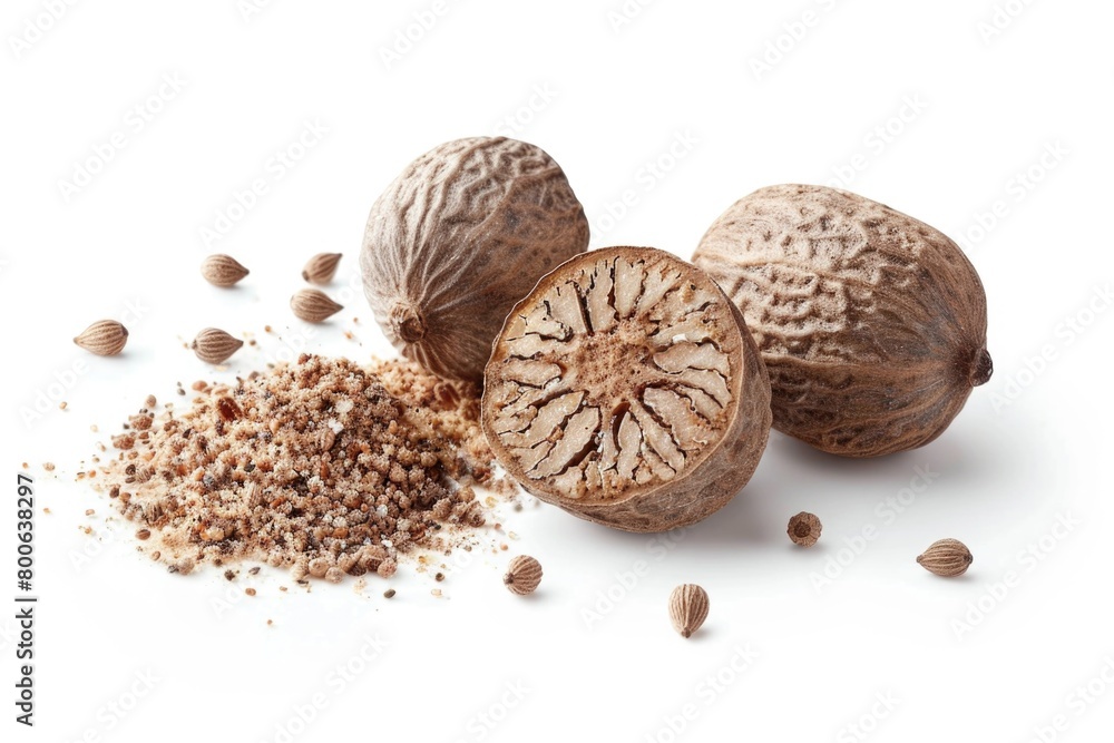 Poster assorted nuts and seeds on a clean white background. perfect for food and nutrition concepts