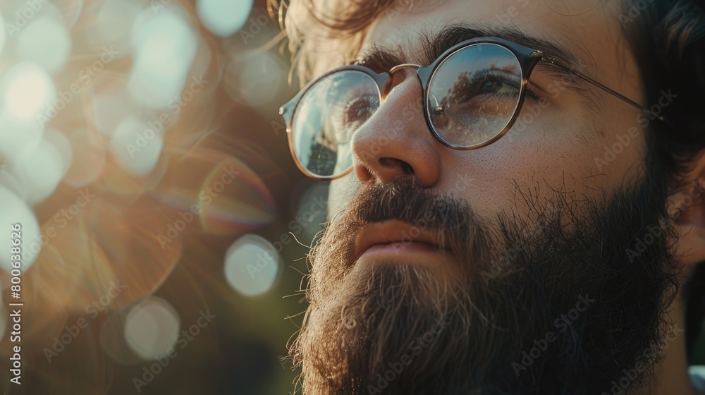 Poster close up of a man with glasses and a beard. suitable for business and lifestyle concepts