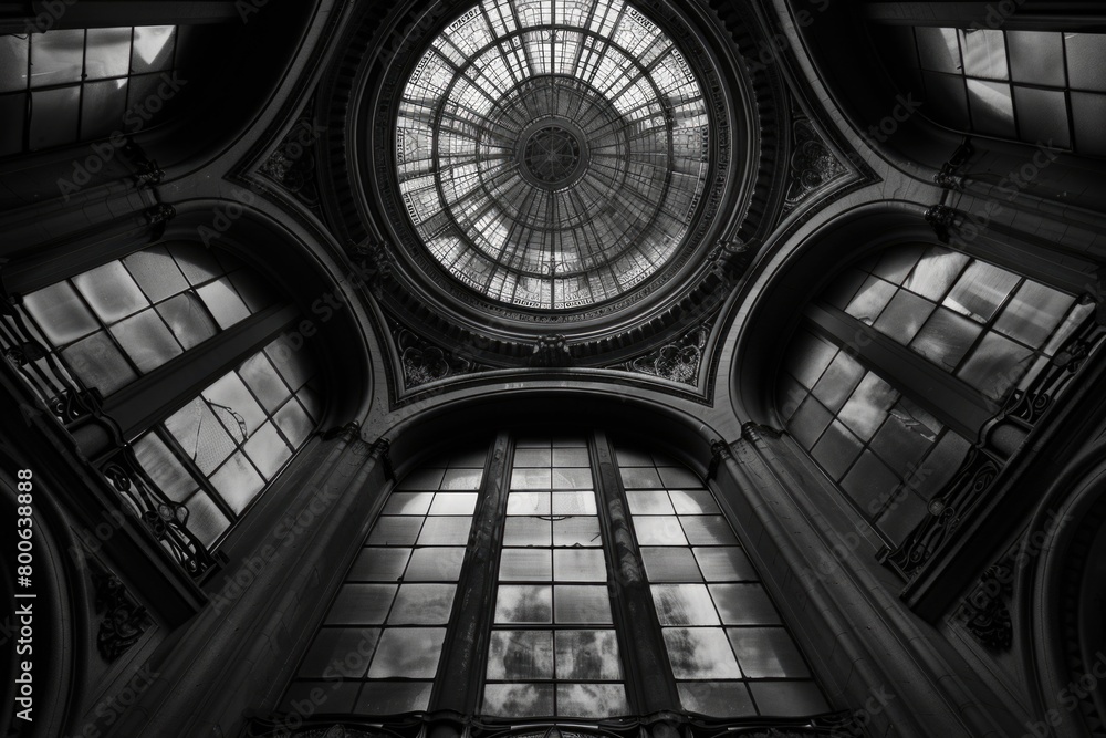 Aufkleber a striking black and white image of a clock tower dome. suitable for architectural and historical pr