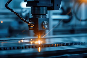 Close up of a machine cutting metal. Ideal for industrial and manufacturing concepts