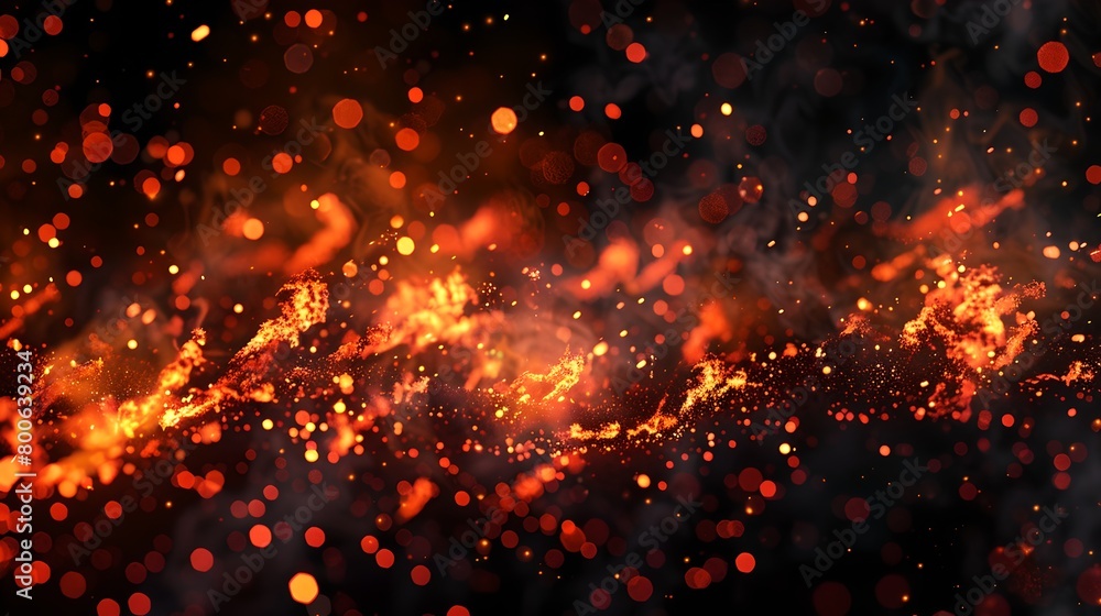 Aufkleber vivid warm glowing sparks rising in dark. abstract fiery particles background. dynamic style image f
