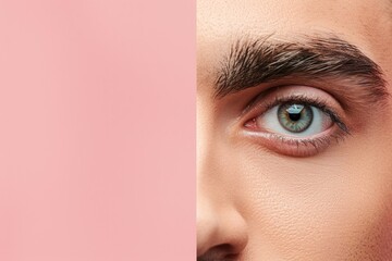 A close-up of a person's eye with a pink background. Perfect for medical and beauty concepts