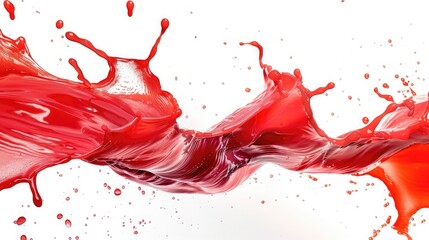 Abstract red liquid pouring splashing on white background