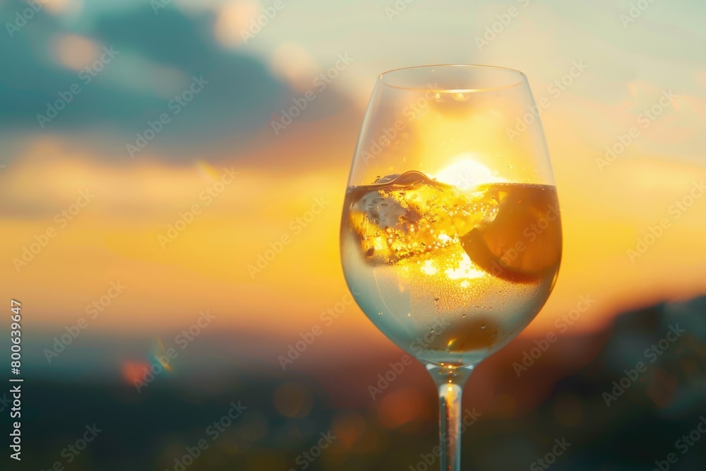 Poster a glass of wine with a slice of lemon, perfect for a refreshing drink concept