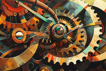 Detailed close up of a clock with multiple gears. Suitable for illustrating precision engineering concepts