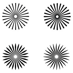 Naklejka premium Sunburst icon in liner style. Burst symbol vector collection. Radial sun burst. Black-white round sunburst icons. Starburst circles. Vector illustration. Eps file 217.