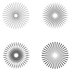Naklejka premium Sunburst icon in liner style. Burst symbol vector collection. Radial sun burst. Black-white round sunburst icons. Starburst circles. Vector illustration. Eps file 216.