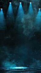 stage show background with blue spotlights and beautiful moody lighting
