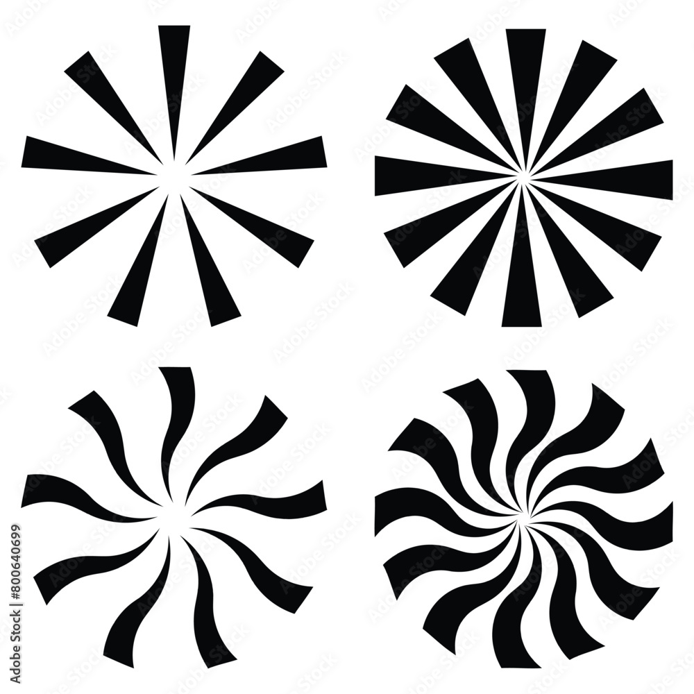 Aufkleber radial sun burst. black-white round sunburst icons. starburst circles. abstract stripes with center.