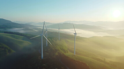 Wind turbines or generators outdoors in a beautiful landscape. Alternative energy source.