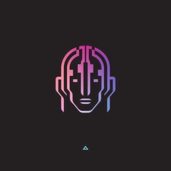 minimalist logo design of advanced and cyberpunk people isolated on a black background
