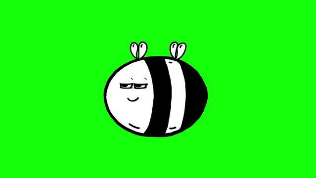 Bee black and white cartoon green screen. How nice to be a bee or a wasp at least. To bee or not to bee &ndash; that is the question! Seamless loop character isolated good for any flower or making honey. 