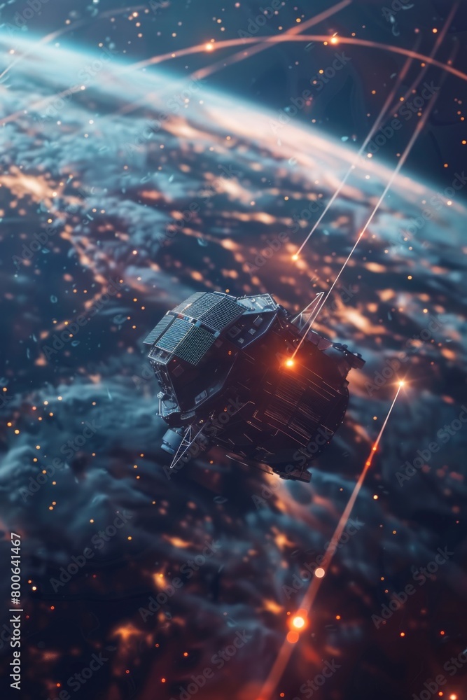 Poster a futuristic space station in the center of the earth. ideal for science fiction concepts