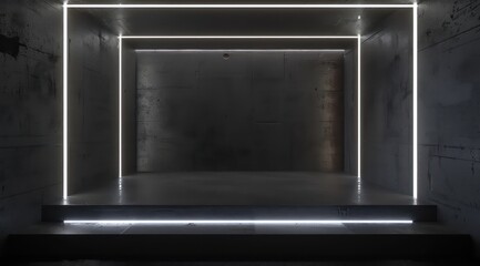 wallpaper futuristic and clean black room interior with white glowing neon lamps
