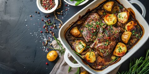 meat with potatoes and herbs Generative AI