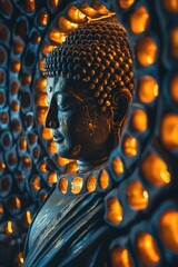 Close up of a Buddha statue, perfect for spiritual and meditation concepts