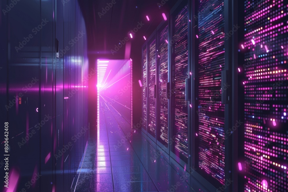 Poster A hallway filled with servers. Perfect for technology concepts