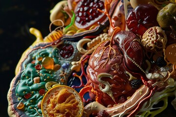 wallpaper representing in some way the human metabolic system and everything related, very illustrated and colorful