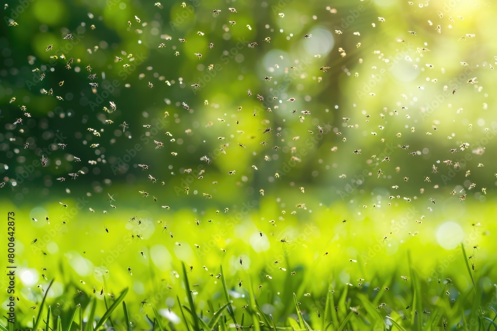 Aufkleber A field of grass with tiny bugs flying around. Suitable for nature and wildlife themes