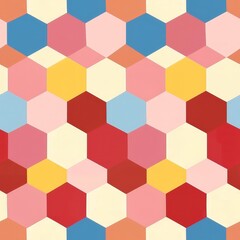 A hexagonal mosaic featuring a harmonious pastel color palette, creating a pleasing geometric pattern on canvas.