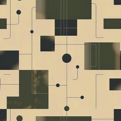 Minimalist geometric art featuring beige and green squares with connecting black lines, embodying modern simplicity.