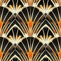 Warm-toned geometric pattern with Art Deco influences, showcasing a repetitive design of elegant arches and sharp lines.