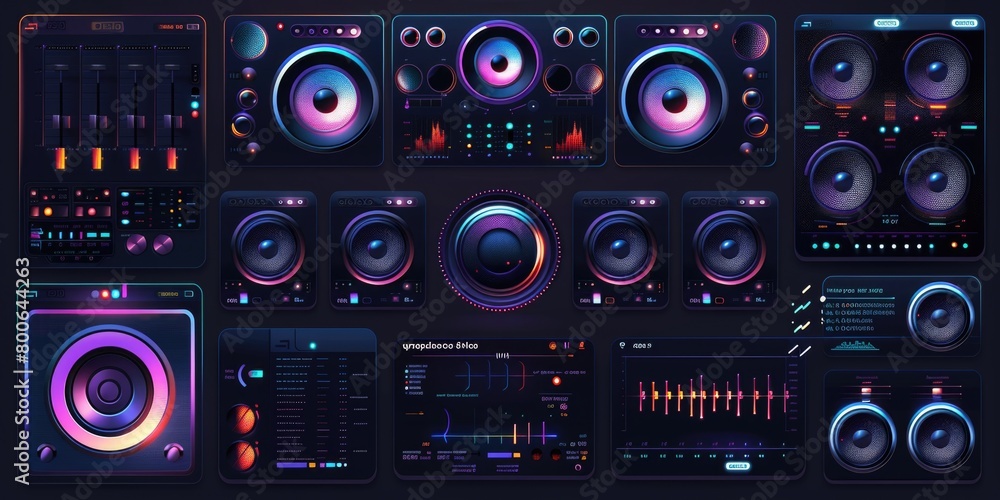 Leinwandbilder A collection of various buttons and controls for a music player. Ideal for website design or app development