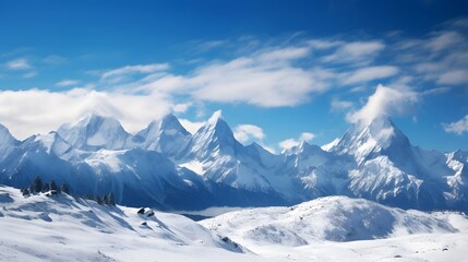 panoramic view of the snowy mountains in the alps in winter