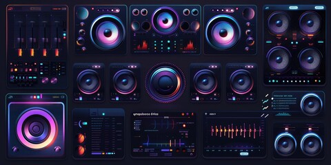 Fototapeta premium A collection of various buttons and controls for a music player. Ideal for website design or app development