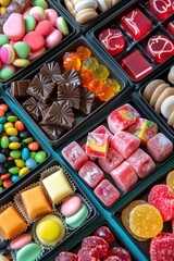 organized assortment  of colorful and delighted sweets and gummy candy 