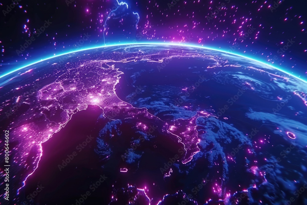 Poster a stunning image of the earth from space at night, perfect for various design projects