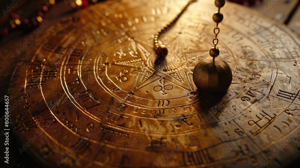 Poster a golden clock with a chain hanging from it. suitable for time management concepts