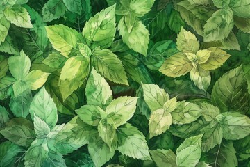 A vibrant painting of green leaves, perfect for nature lovers