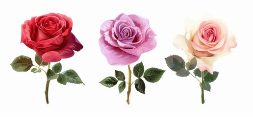 assortment of roses in a watercolor style on a white background 