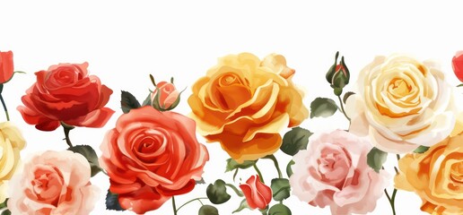 assortment of roses in a watercolor style on a white background 