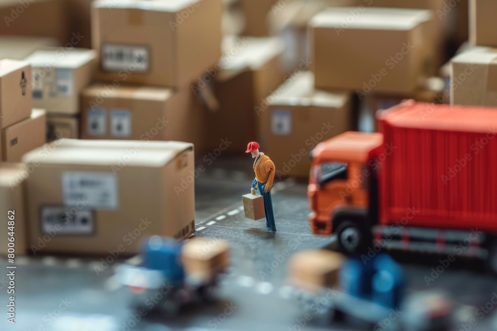 Aufkleber A man standing in front of a bunch of boxes. Suitable for logistics and delivery concepts