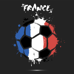 Abstract soccer ball with France national flag colors. Flag of France in the form of a soccer ball made on an isolated background. Football championship banner. Vector illustration
