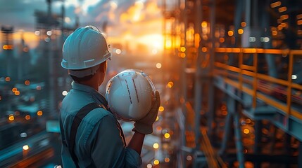 Obraz premium City development: Professional holding safety helmet