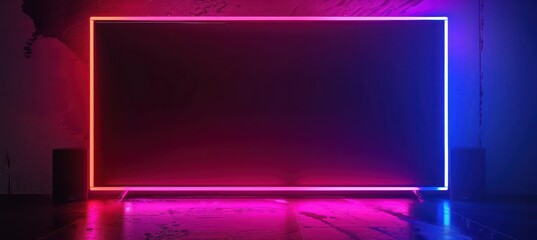 Fototapeta premium rectangular blank neon sign with neon frame and blank fill on dark background 