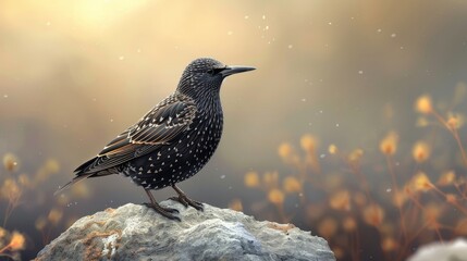 Naklejka premium Illustration of a starling bird in black