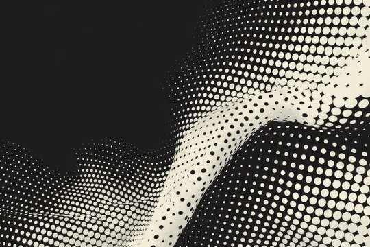 Abstract black and white image of a wave made of dots. Suitable for various design projects
