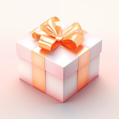 Fototapeta premium Elegant pink and white gift box with a glossy orange bow 3D illustration