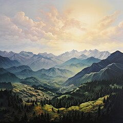 Mountain view oil painting style .