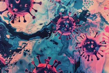 Group of corona viruses on colorful backdrop, suitable for medical or scientific concepts